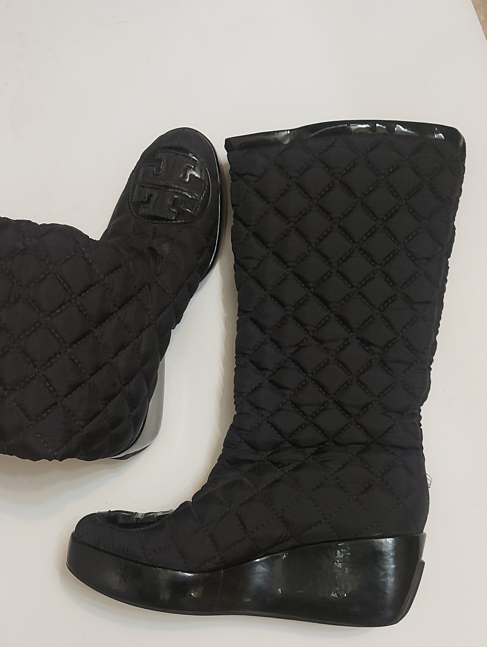 Tory Burch Black Quilted Knee-High Boots